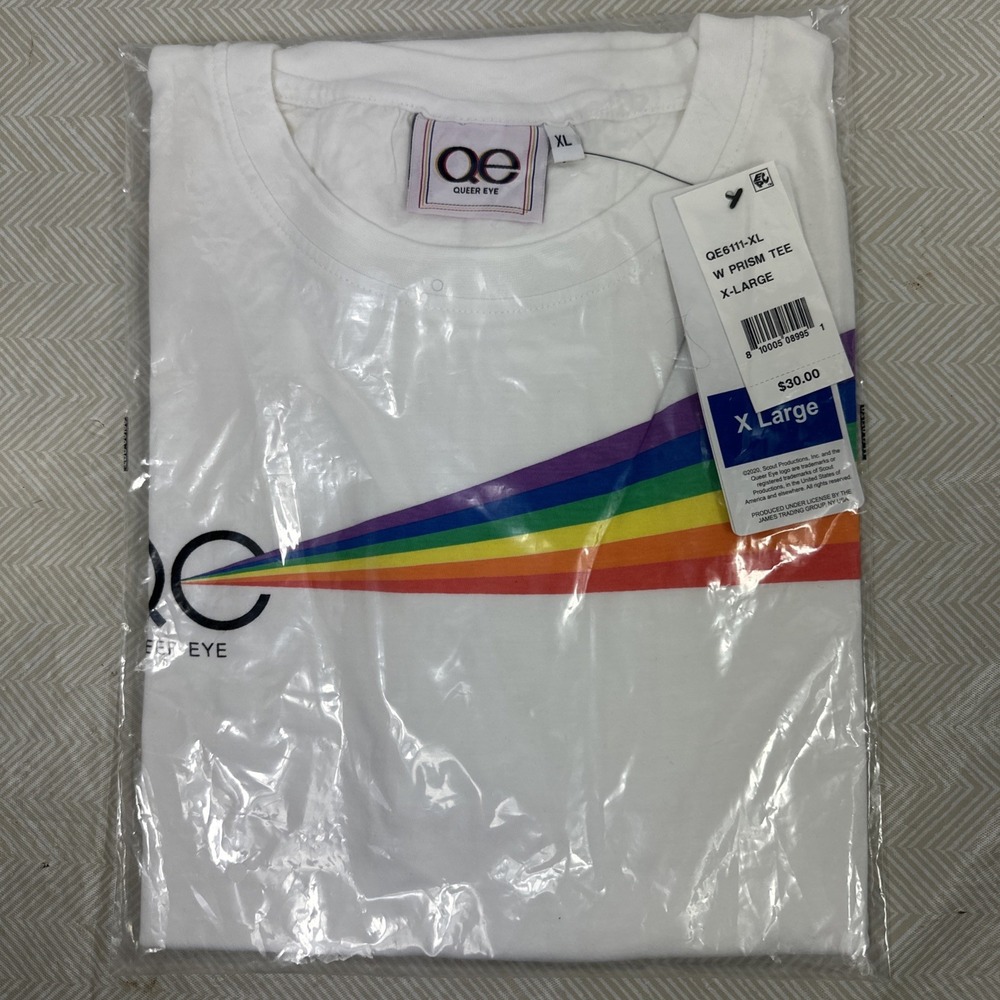 Queer Eye Graphic‎ Tee Adult X-Large Shirt Rainbow White Prism Unisex NWT